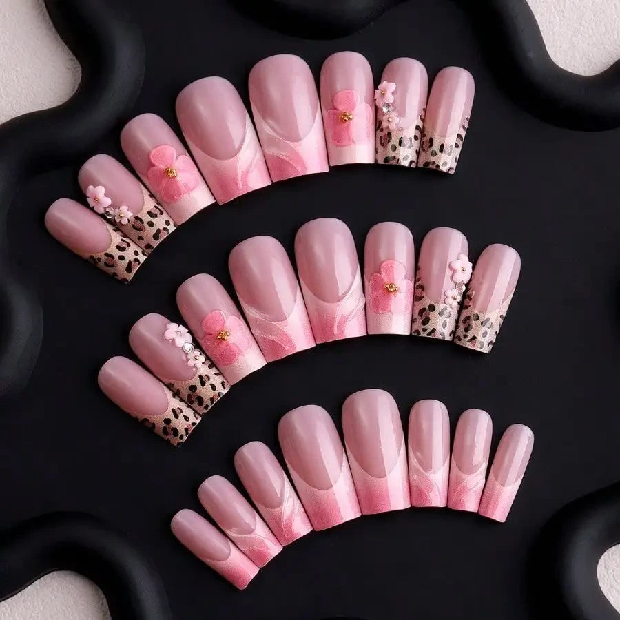 French Leopard Floral Press On Nails
