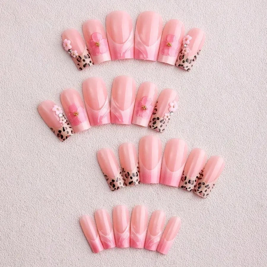 French Leopard Floral Press On Nails