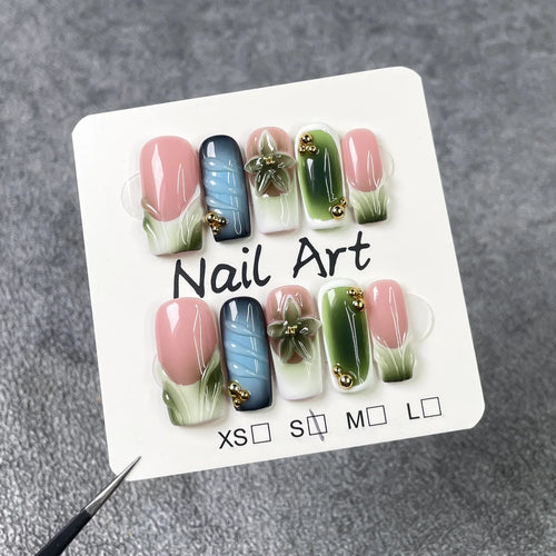 Handmade 3D Floral Press-On Nails