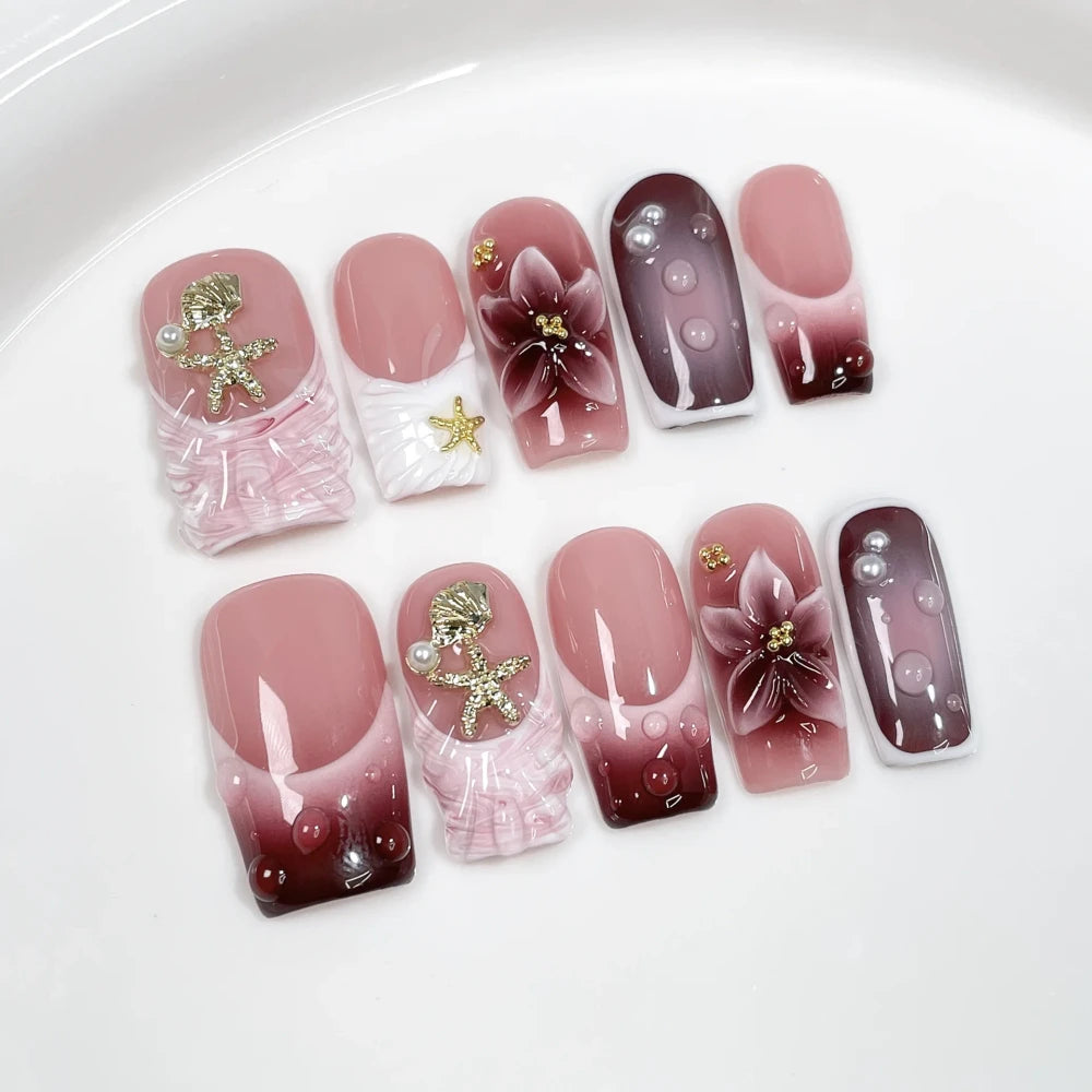 Handmade 3D Floral Press-On Nails