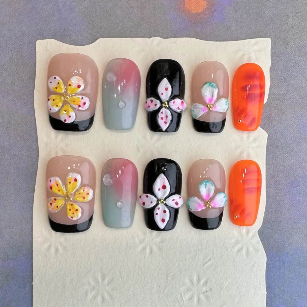 Handmade 3D Floral Press-On Nails