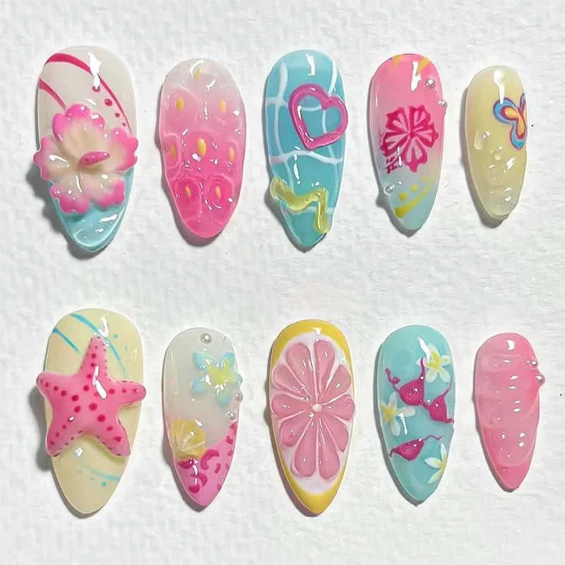 Floral Almond Press-On Nails
