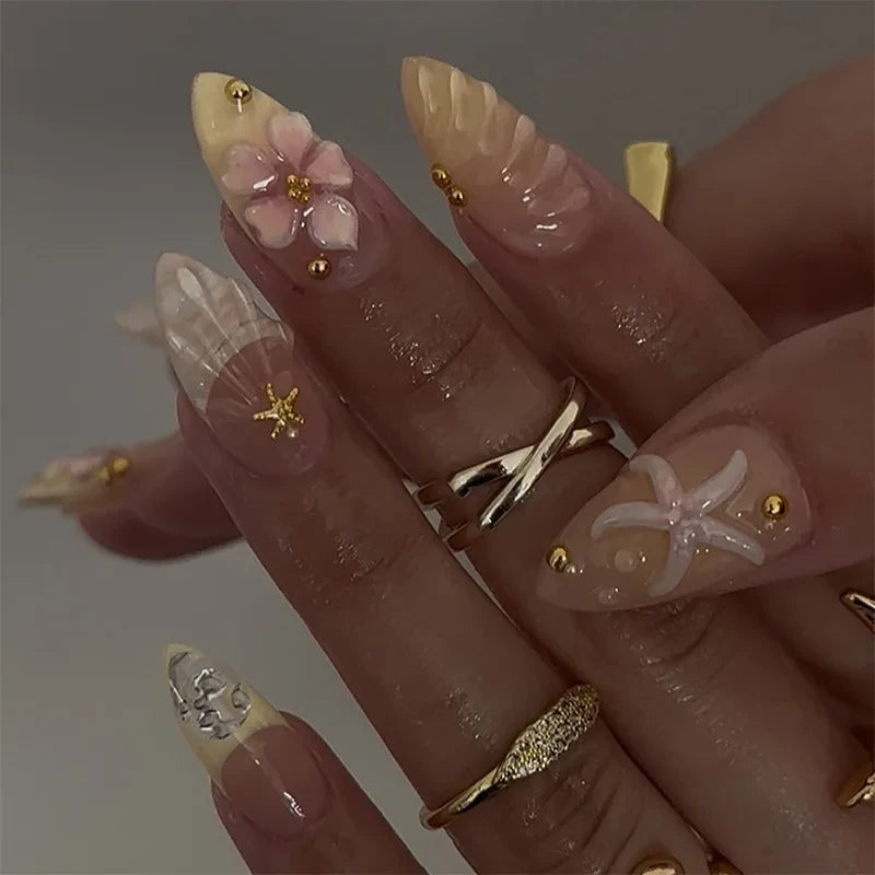 Floral Almond Press-On Nails