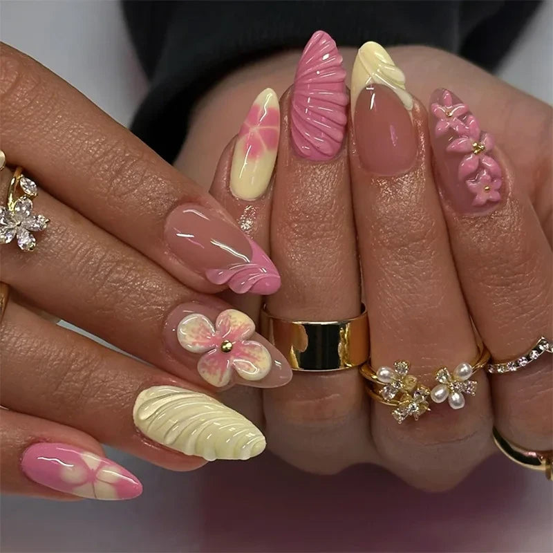 Floral Almond Press-On Nails