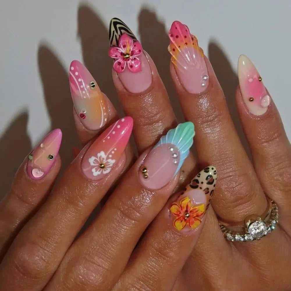 Floral Almond Press-On Nails