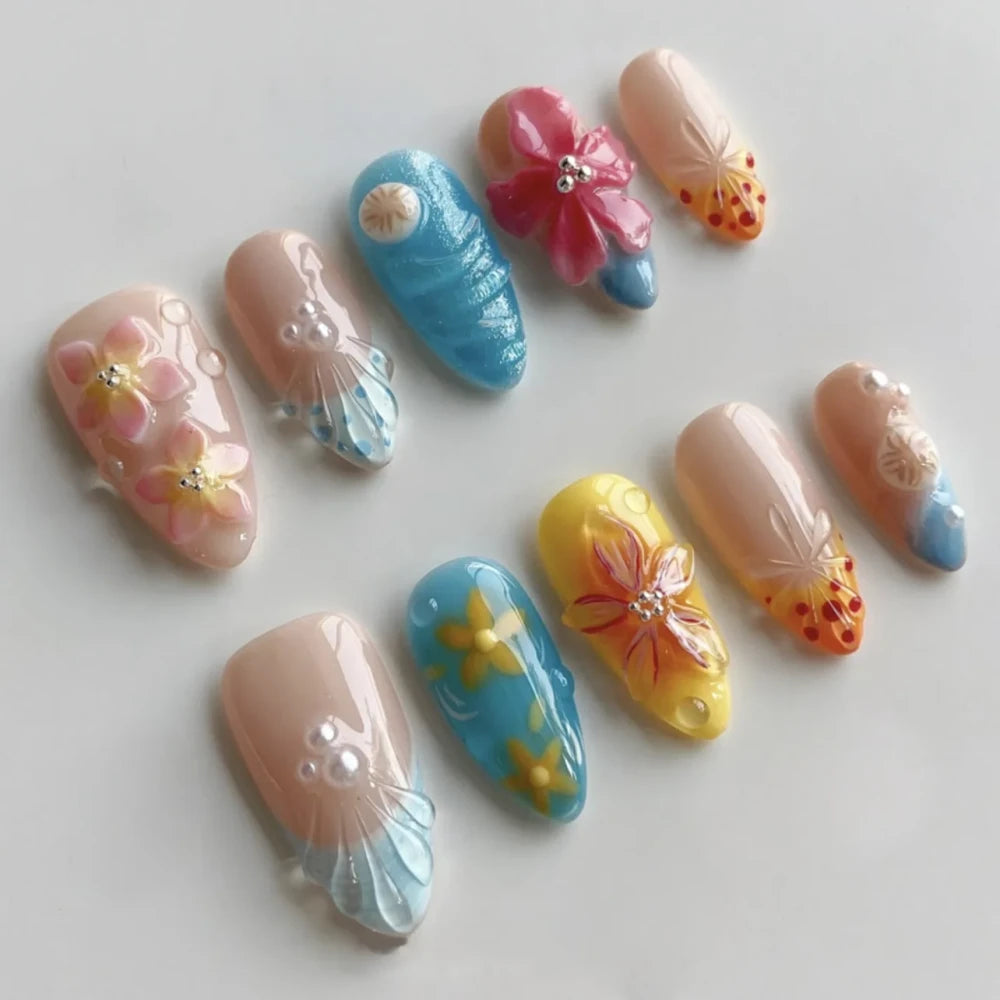 Floral Almond Press-On Nails