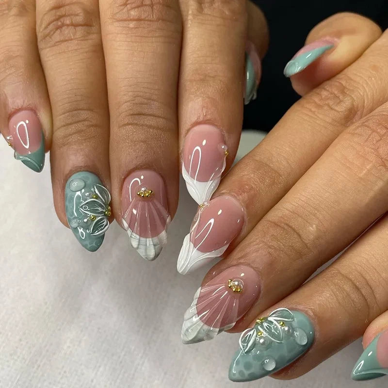 Floral Almond Press-On Nails