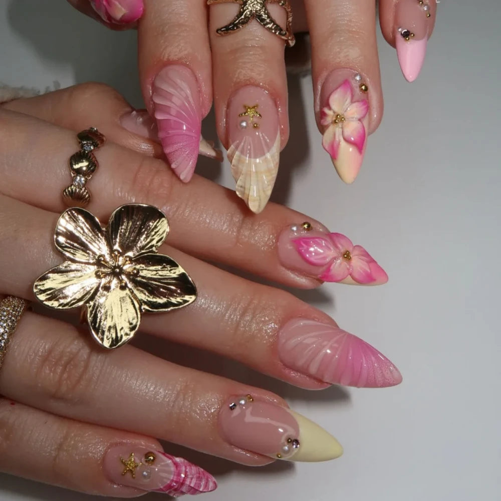 Floral Almond Press-On Nails