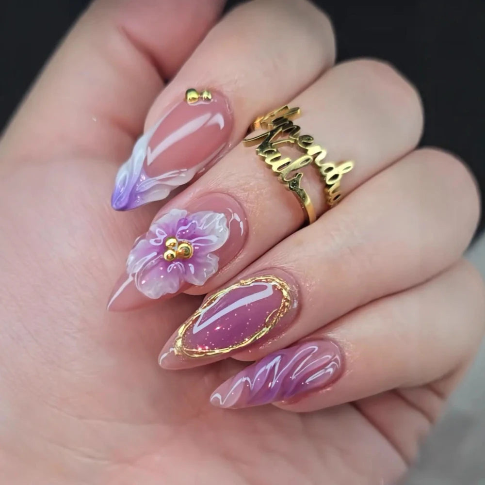 Floral Almond Press-On Nails