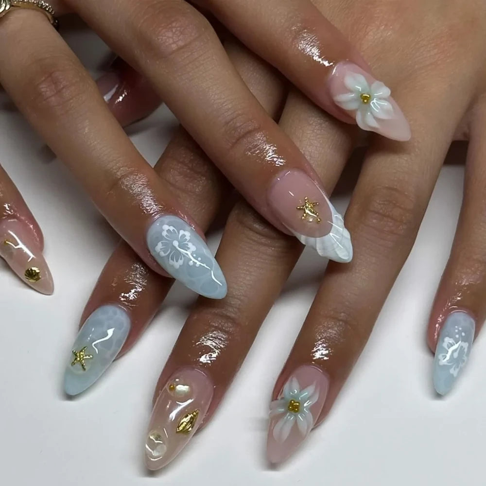 Floral Almond Press-On Nails