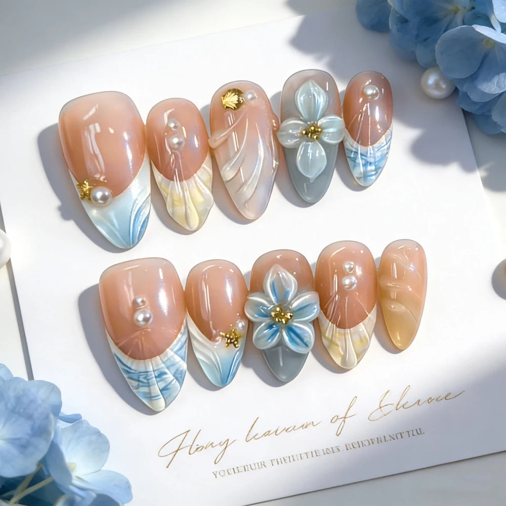 Floral Almond Press-On Nails