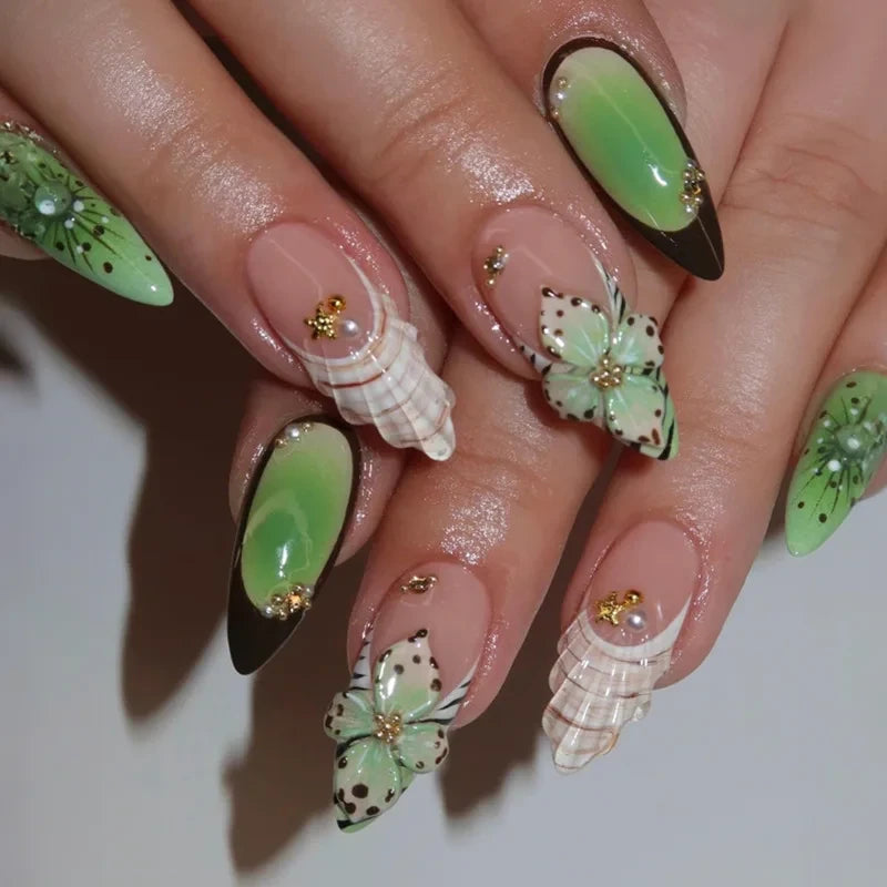 Floral Almond Press-On Nails