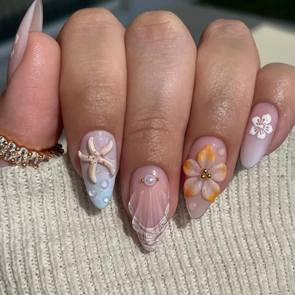Floral Almond Press-On Nails